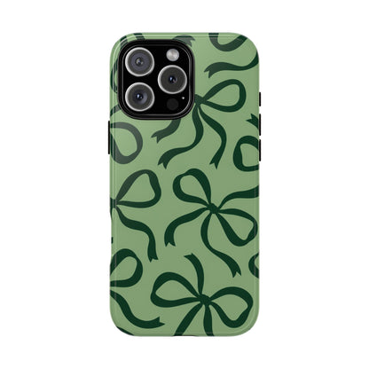 Bold Sage Green and Forest Green Bow Pattern Phone Case