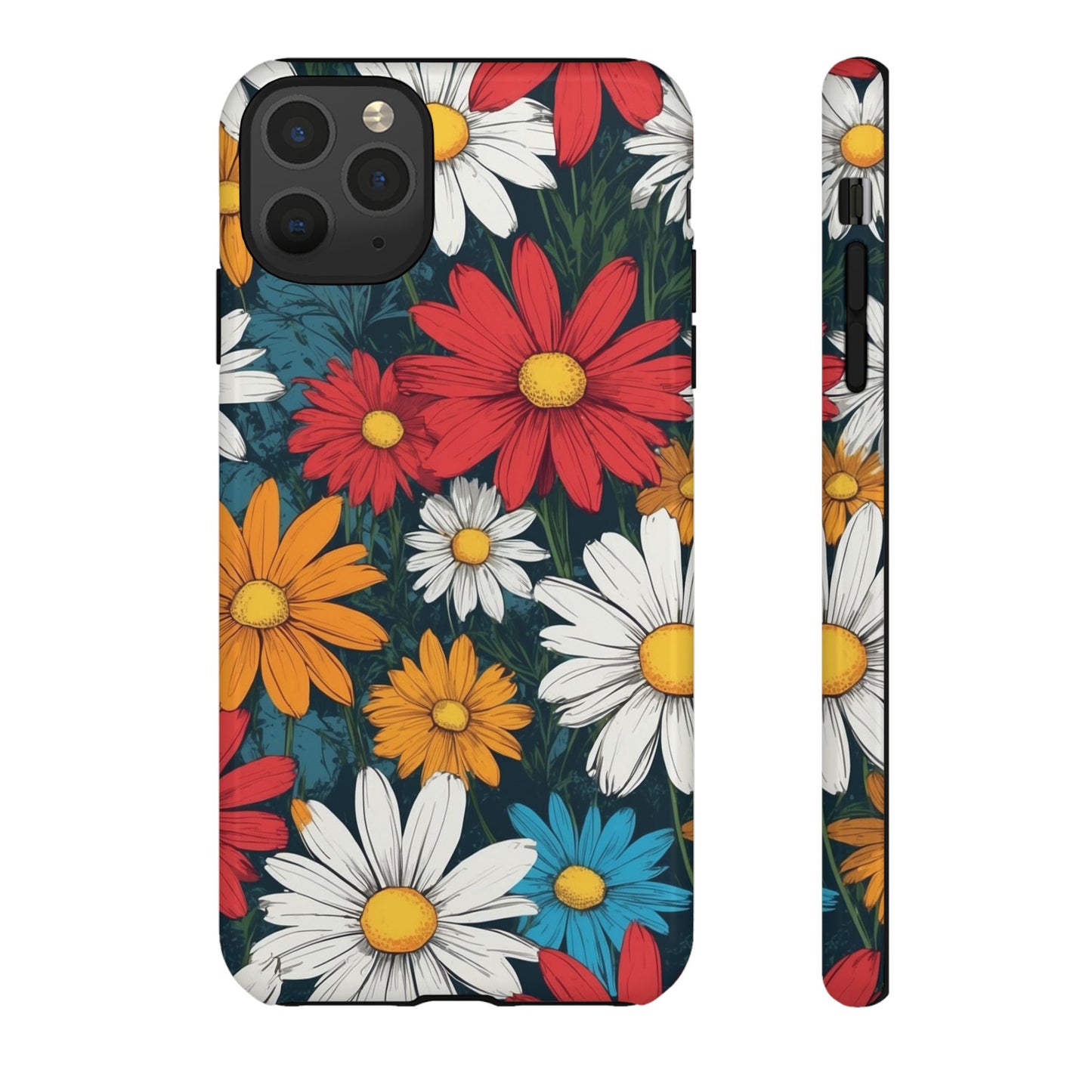 iPhone 11 Pro Max / Glossy Phone Case - Pop Art Daisies Illustration ’Red & Orange’ Phone Case