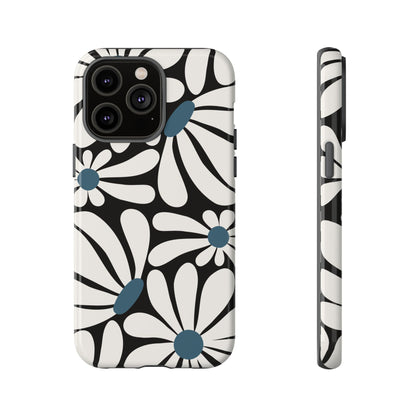 Retro Black Daisy Pattern Phone Case - Black Phone Case - iPhone 14 Pro Max / Glossy