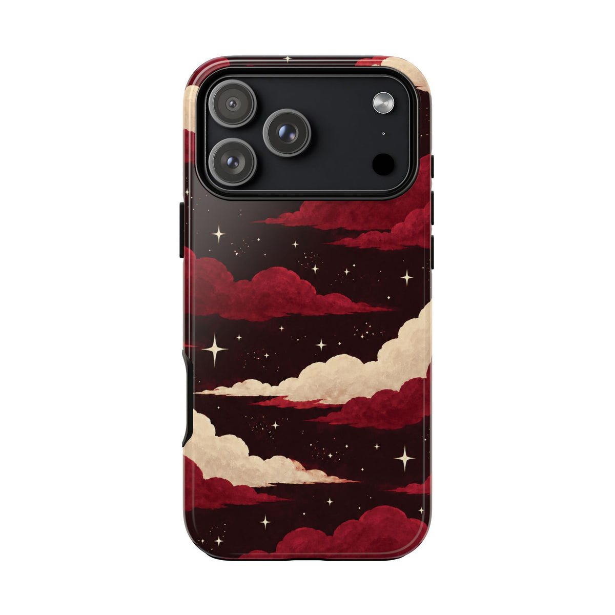 Illustrated Crimson Red Clouds & Stars Phone Case