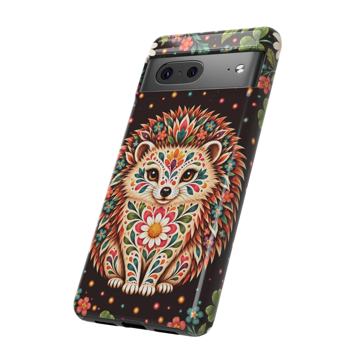 Vibrant Terracotta and Teal Calavera Hedgehog Phone Case - Multicolor Phone Case