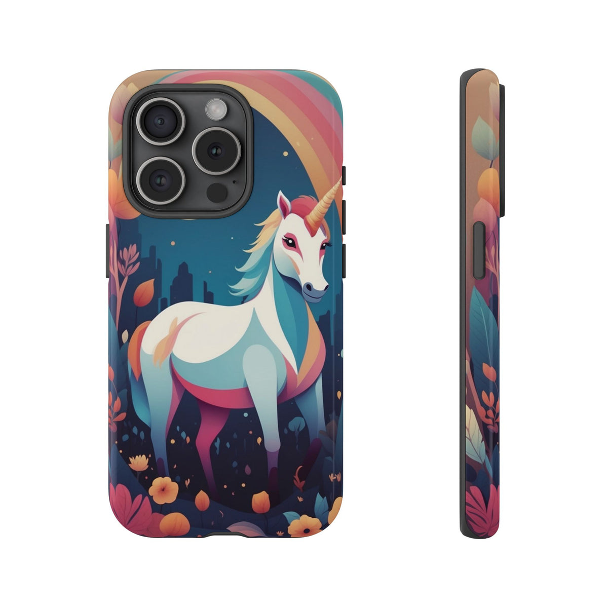 Stylised Unicorn & Rainbow Design Phone Case - Multicolor Phone Case - iPhone 15 Pro / Glossy