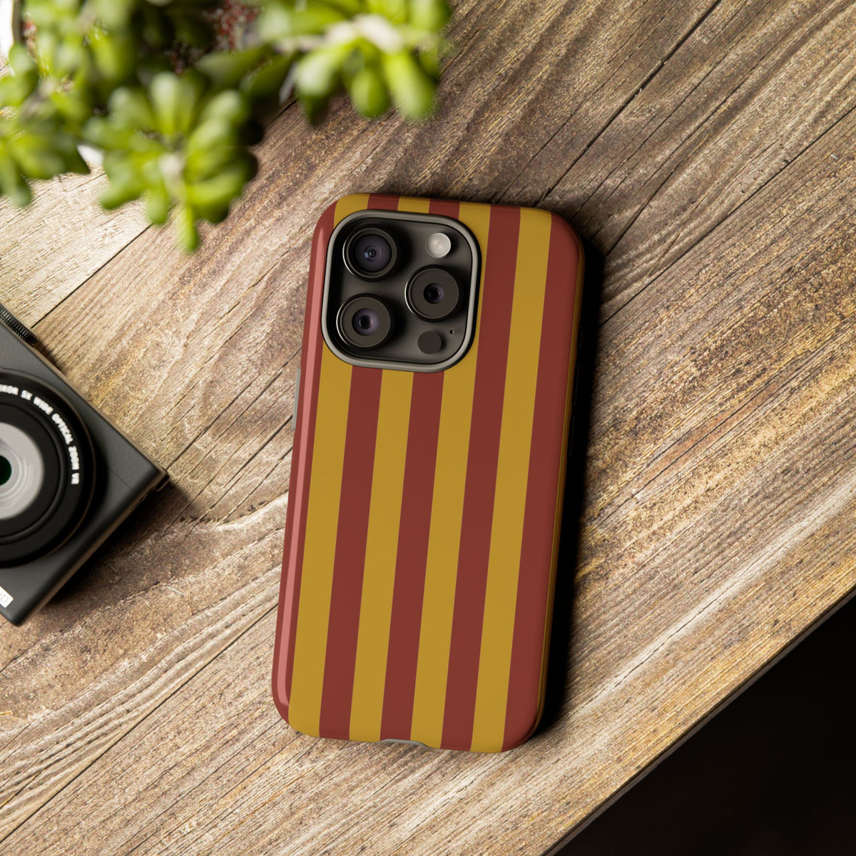 Trendy Mustard & Burgandy Stripe Pattern Phone Case - Brown Phone Case