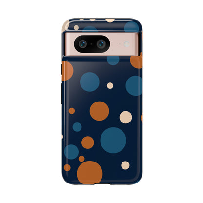 Google Pixel 8 / Glossy Phone Case - ’Bold Navy Blue & Orange / White Dot Pattern’ Phone Case