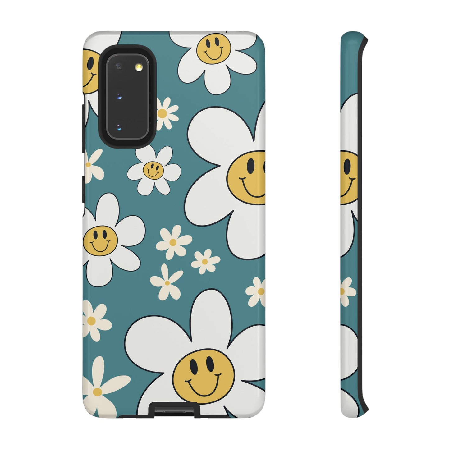 Fun Retro Daisy Pattern with Light Blue Background Phone Case - Blue Phone Case - Samsung Galaxy S20 / Glossy