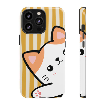 iPhone 13 Pro / Glossy Phone Case - Peakaboo Cat with Yellow Stripe Pattern Phone Case