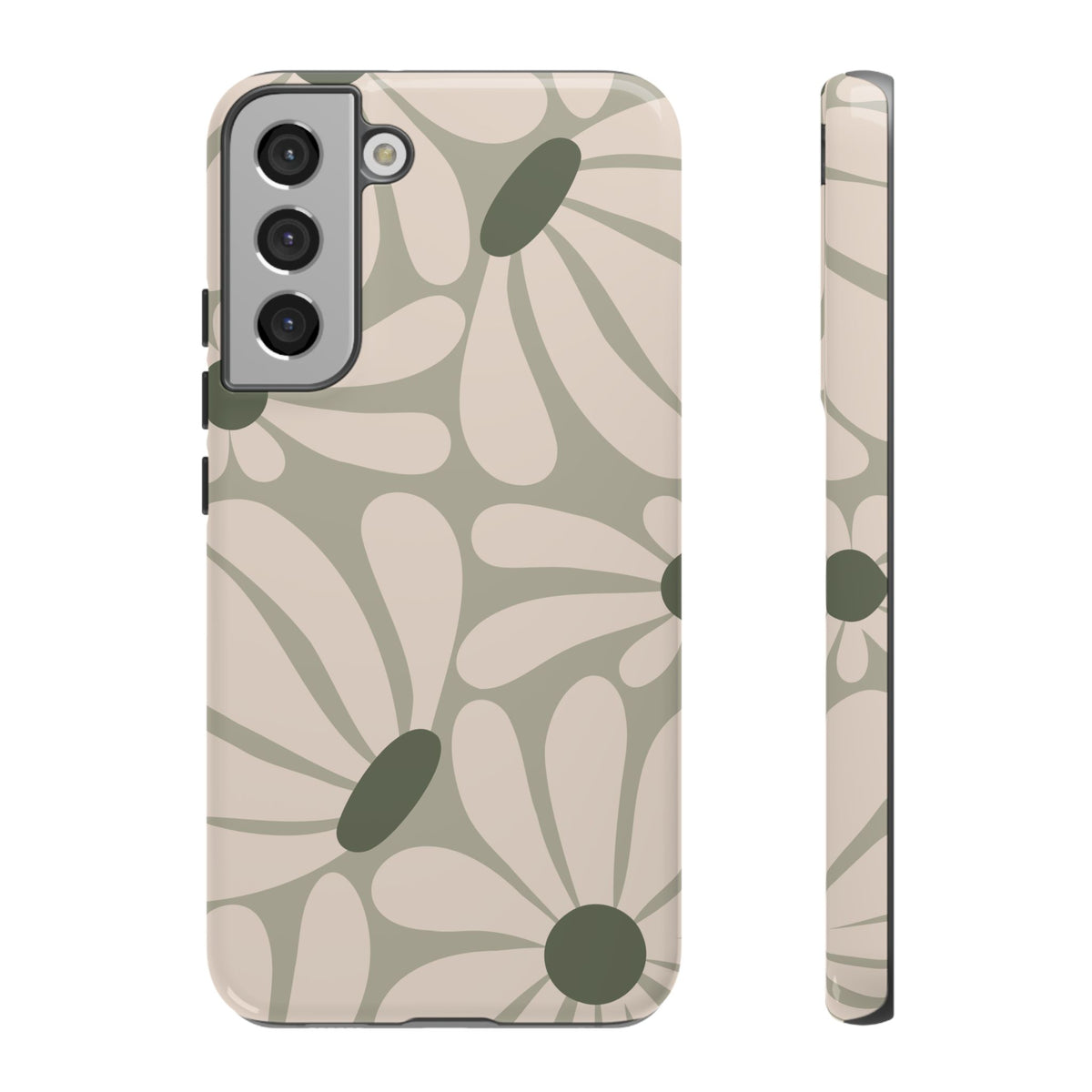 Retro Cream & Green Daisy Pattern Phone Case - White Phone Case - Samsung Galaxy S22 Plus / Glossy