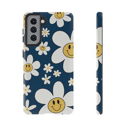 Fun Retro Daisy Pattern with Blue Background Phone Case - Blue Phone Case - Samsung Galaxy S21 / Glossy