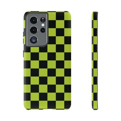 Trendy Neon Lime Green & Black Checked Pattern Phone Case - Green Phone Case - Samsung Galaxy S21 Ultra / Glossy