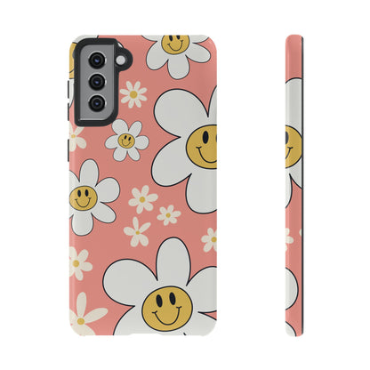 Fun Retro Daisy Pattern with Pink Background Phone Case - Pink Phone Case - Samsung Galaxy S21 Plus / Glossy