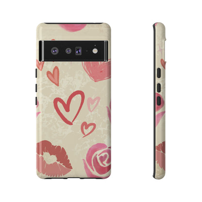 Cute Pink Heart & Rose Pattern Phone Case - Pink Phone Case - Google Pixel 6 Pro / Glossy