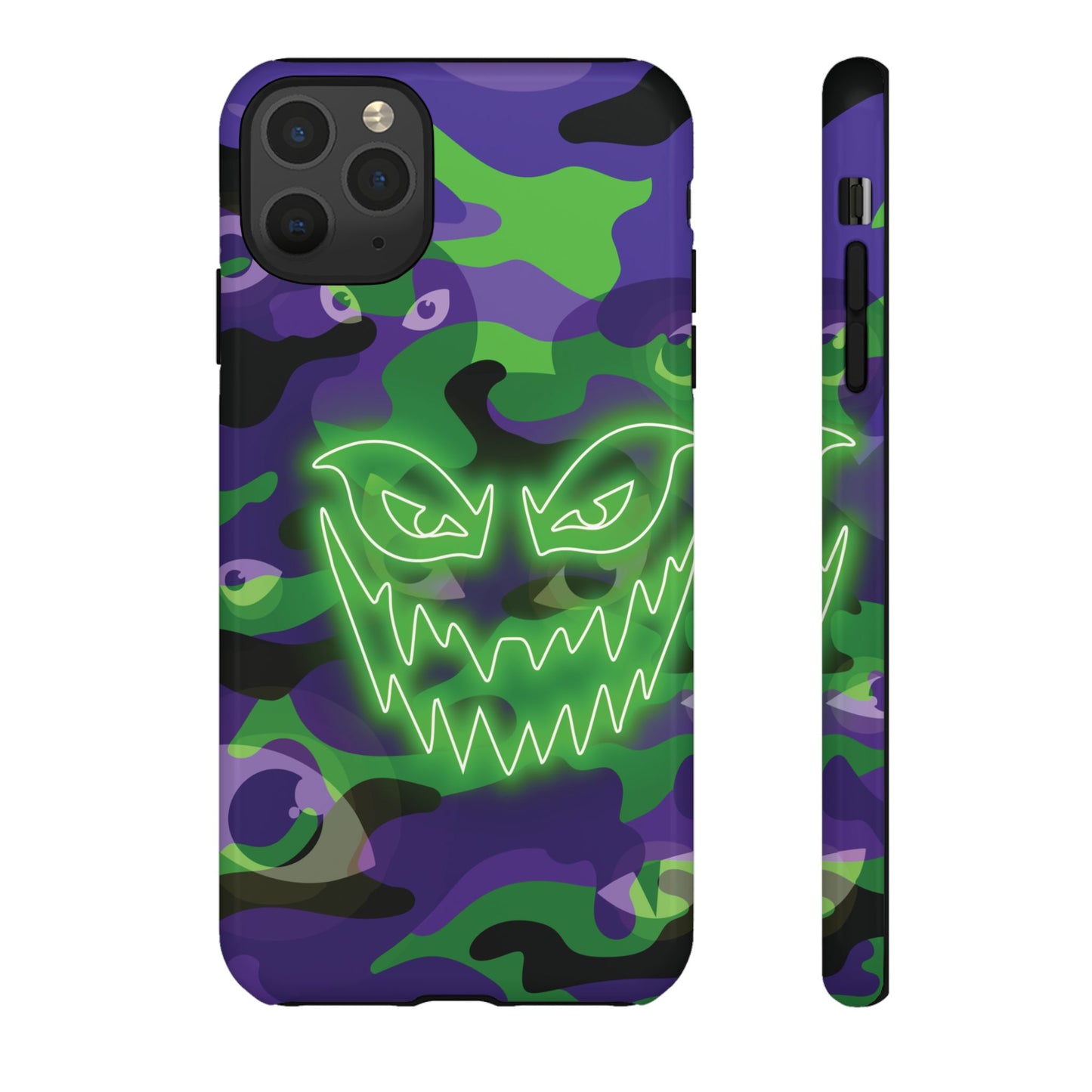 iPhone 11 Pro Max / Glossy Phone Case - Green & Purple Neon Face Camo Phone Case