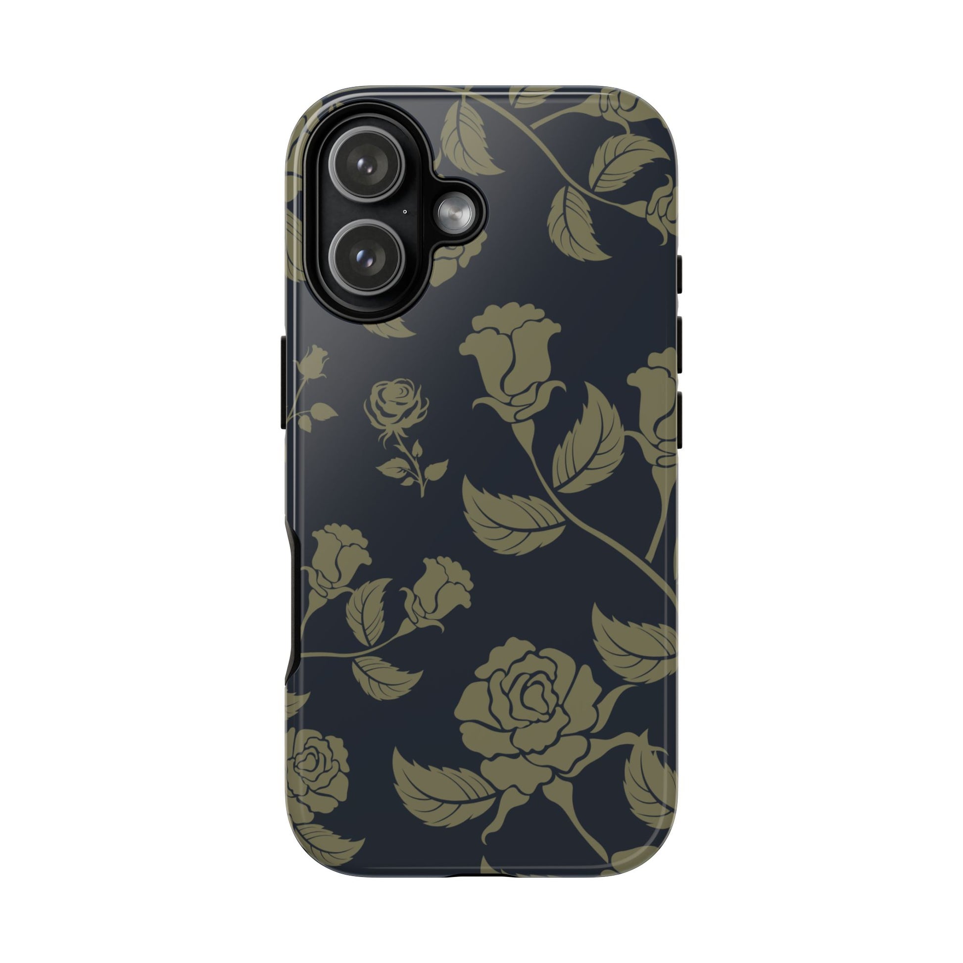 iPhone 17 / Glossy Phone Case - ’Blue & Olive Rose Pattern’ Phone Case