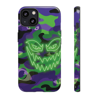 iPhone 13 / Glossy Phone Case - Green & Purple Neon Face Camo Phone Case