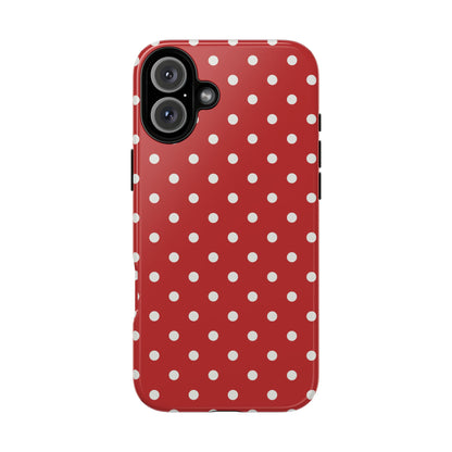 iPhone 16 Plus / Glossy Phone Case - Red with White Dot Pattern Phone Case