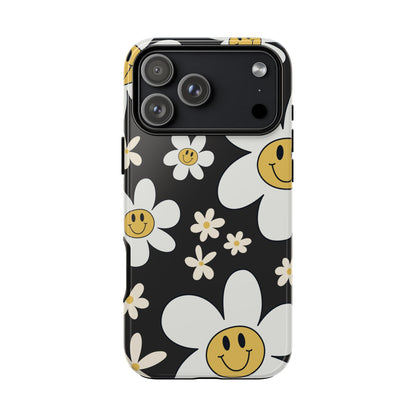 iPhone 17 Pro Max / Glossy Phone Case - Fun Retro Daisy Pattern with Dark Grey Background Phone Case