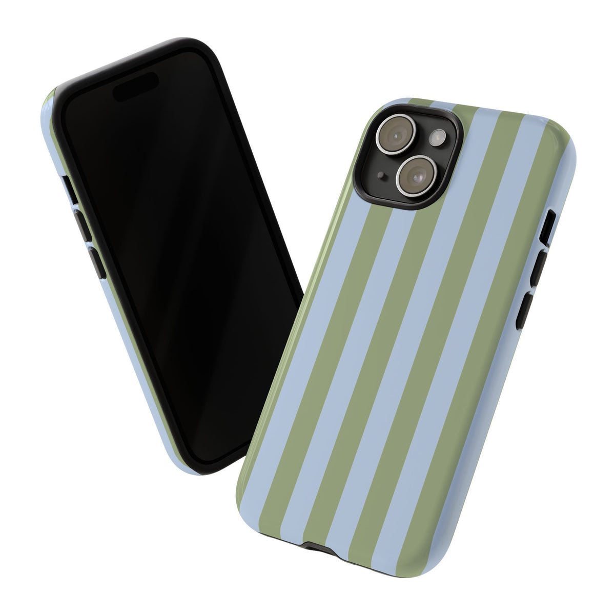 Trendy Ice Blue & Green Stripe Pattern Phone Case - Blue Phone Case