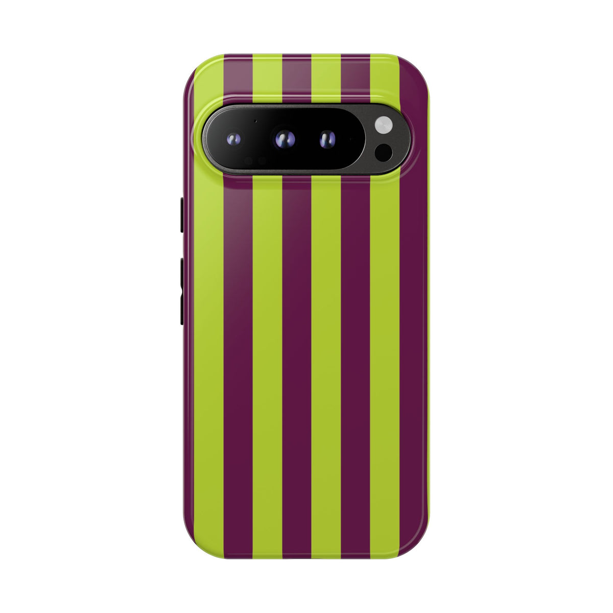 Trendy Neon Lime Green & Plum Stripe Pattern Phone Case - Green Phone Case - Google Pixel 9 Pro / Glossy