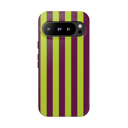 Trendy Neon Lime Green & Plum Stripe Pattern Phone Case - Green Phone Case - Google Pixel 9 Pro / Glossy