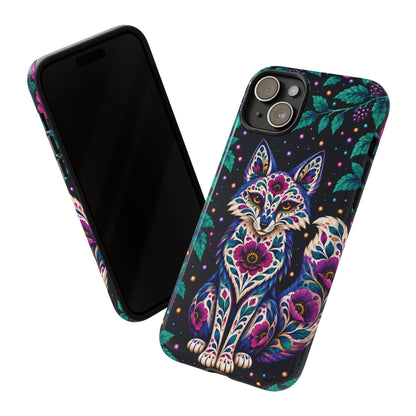 Vibrant Purple and Teal Calavera Fox Phone Case - Multicolor Phone Case