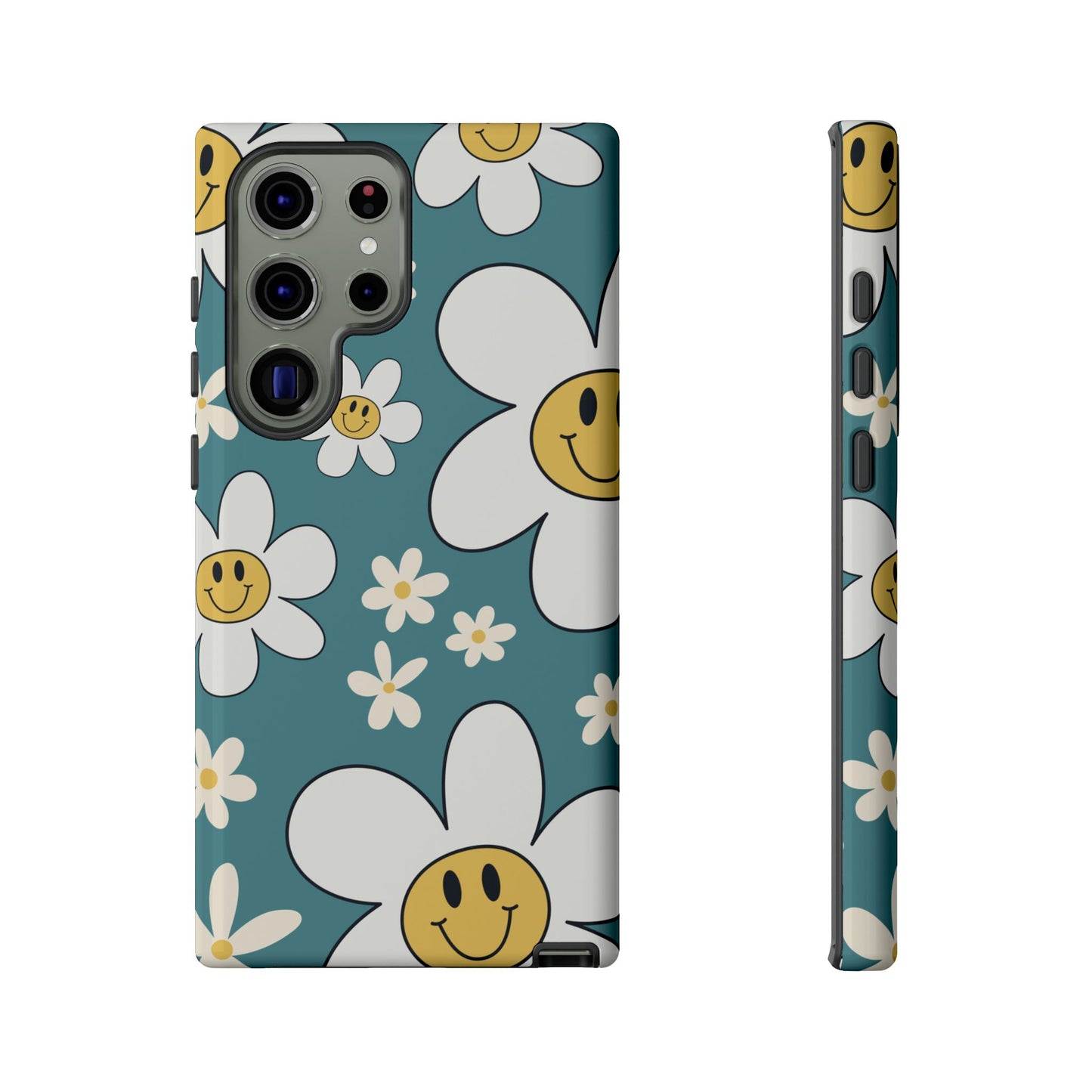 Fun Retro Daisy Pattern with Light Blue Background Phone Case - Blue Phone Case - Samsung Galaxy S23 Ultra / Glossy