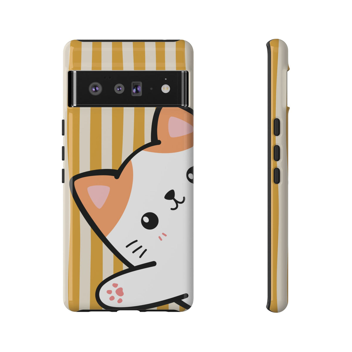 Playful Peakaboo Cat with Yellow Stripe Pattern Phone Case - Yellow Phone Case - Google Pixel 6 Pro / Glossy