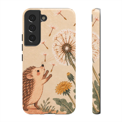 Whimsical Cream Hedgehog and Dandelion Phone Case - White Phone Case - Samsung Galaxy S22 / Glossy