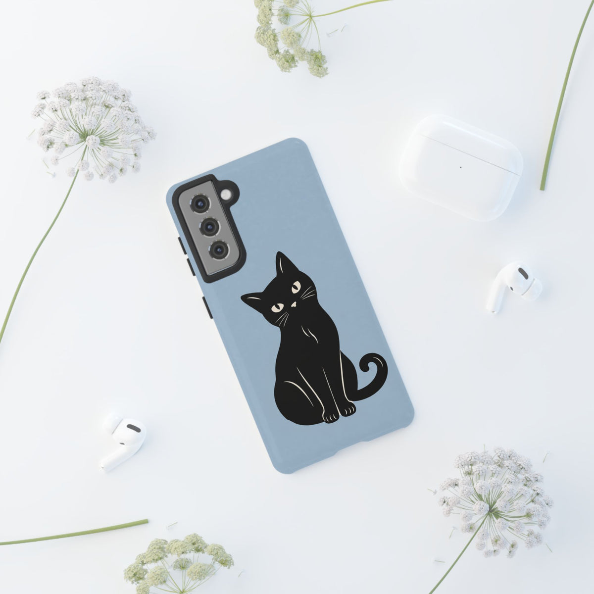 Minimalist Powder Blue & Black Cat Phone Case