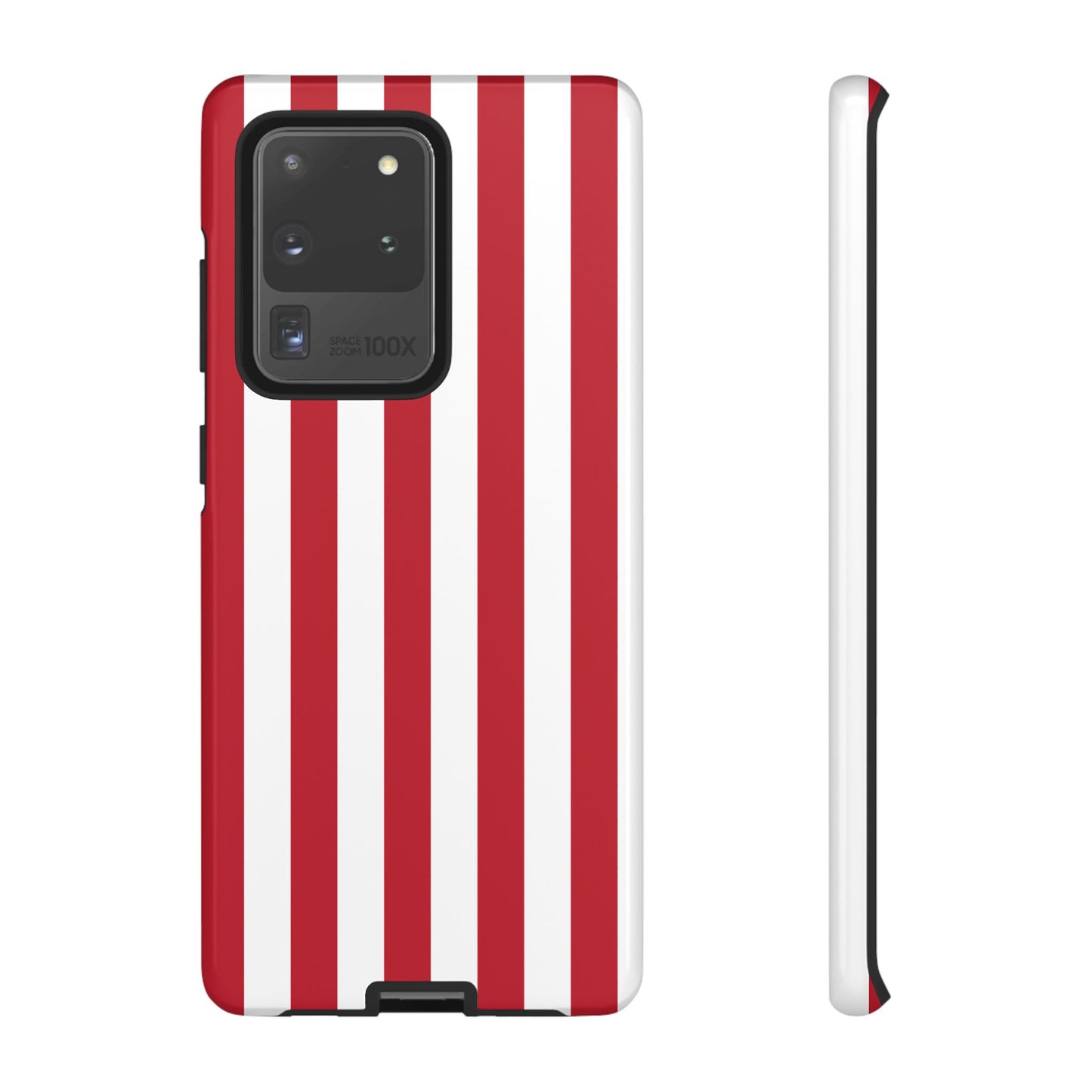 Samsung Galaxy S20 Ultra / Glossy Phone Case - Simple Dark Pink & White Stripe Pattern Phone Case