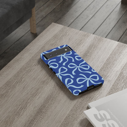 Bold Cobalt Blue and Powder Blue Bow Pattern Phone Case