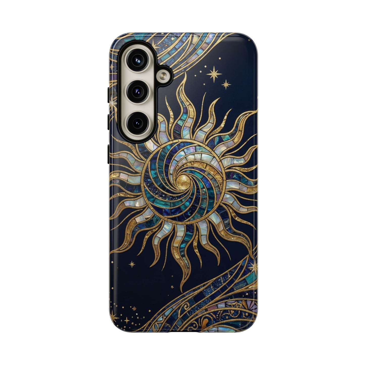 Elegant Navy & Gold Solar Spiral Phone Case
