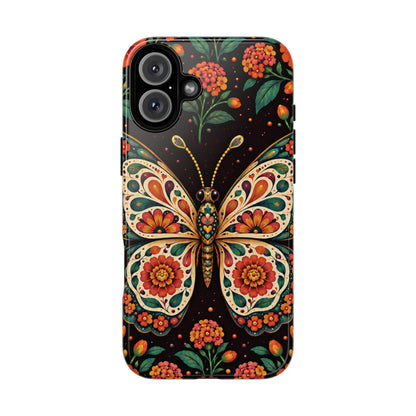Vibrant Terracotta and Teal Calavera Butterfly Phone Case - Multicolor Phone Case - iPhone 16 Plus / Glossy