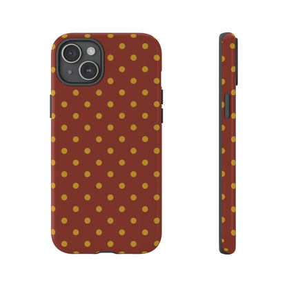 iPhone 15 Plus / Glossy Phone Case - Trendy Brown & Mustard Dot Pattern Phone Case
