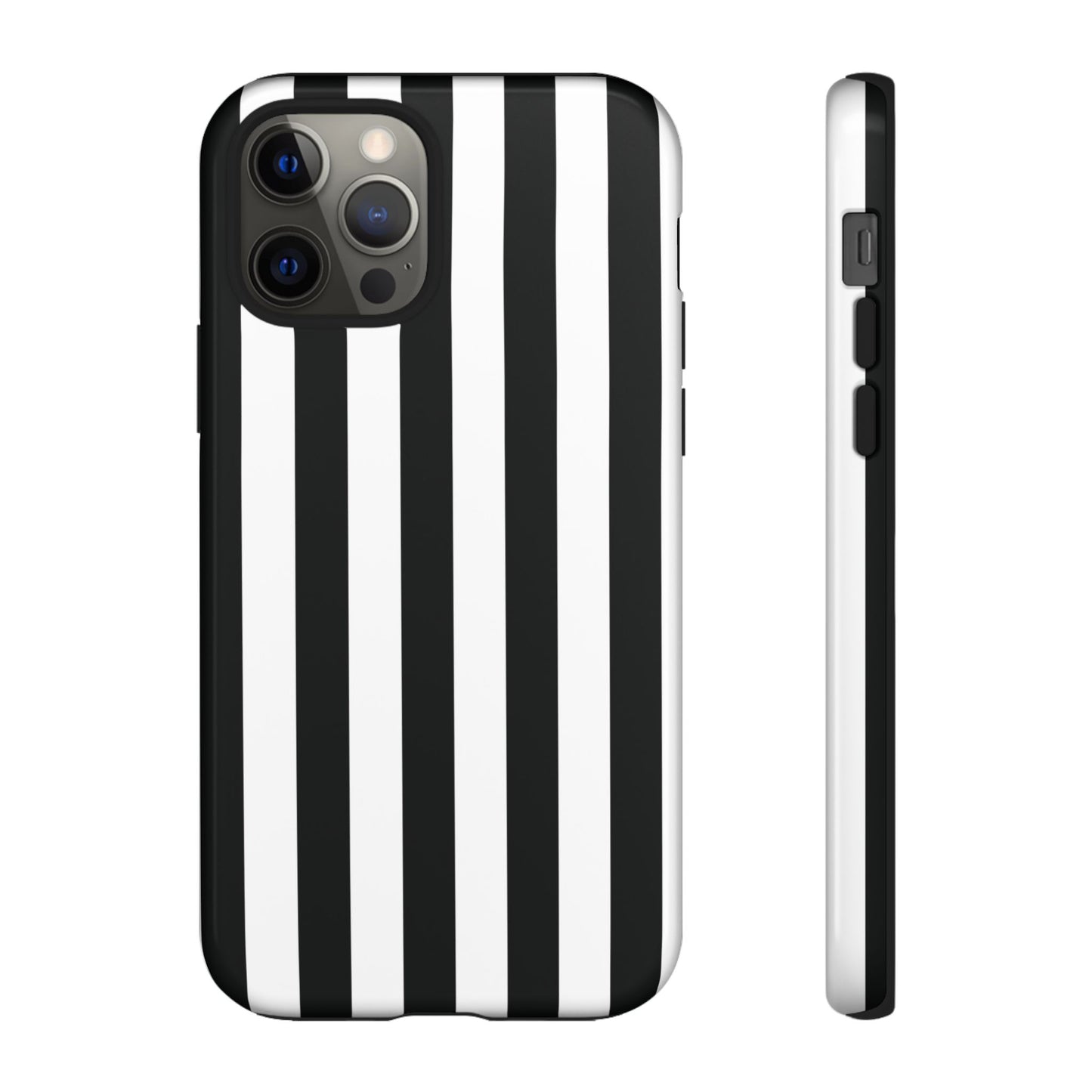 iPhone 12 Pro / Glossy Phone Case - Simple Black & White Stripe Pattern Phone Case