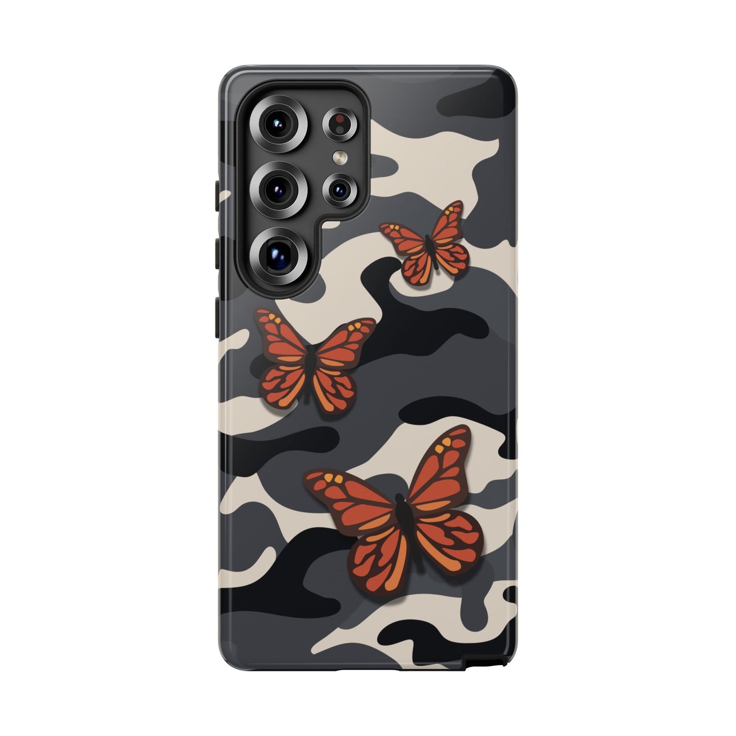 Samsung Galaxy S25 Ultra / Glossy Phone Case - Black & Orange Butterfly Camo Phone Case