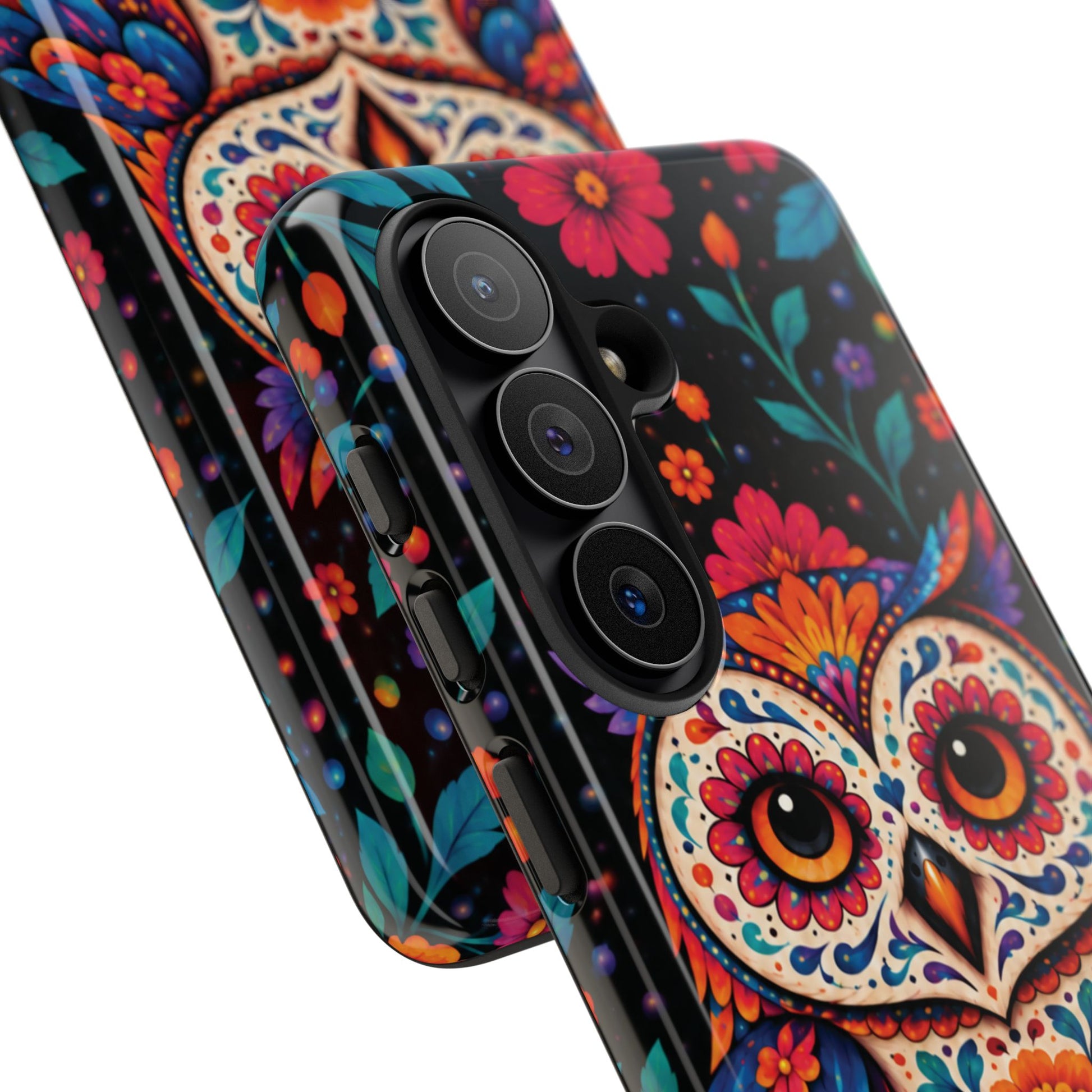 Vibrant Orange and Turquoise Calavera Owl Phone Case - Multicolor Phone Case