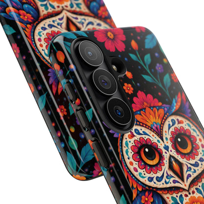 Vibrant Orange and Turquoise Calavera Owl Phone Case - Multicolor Phone Case