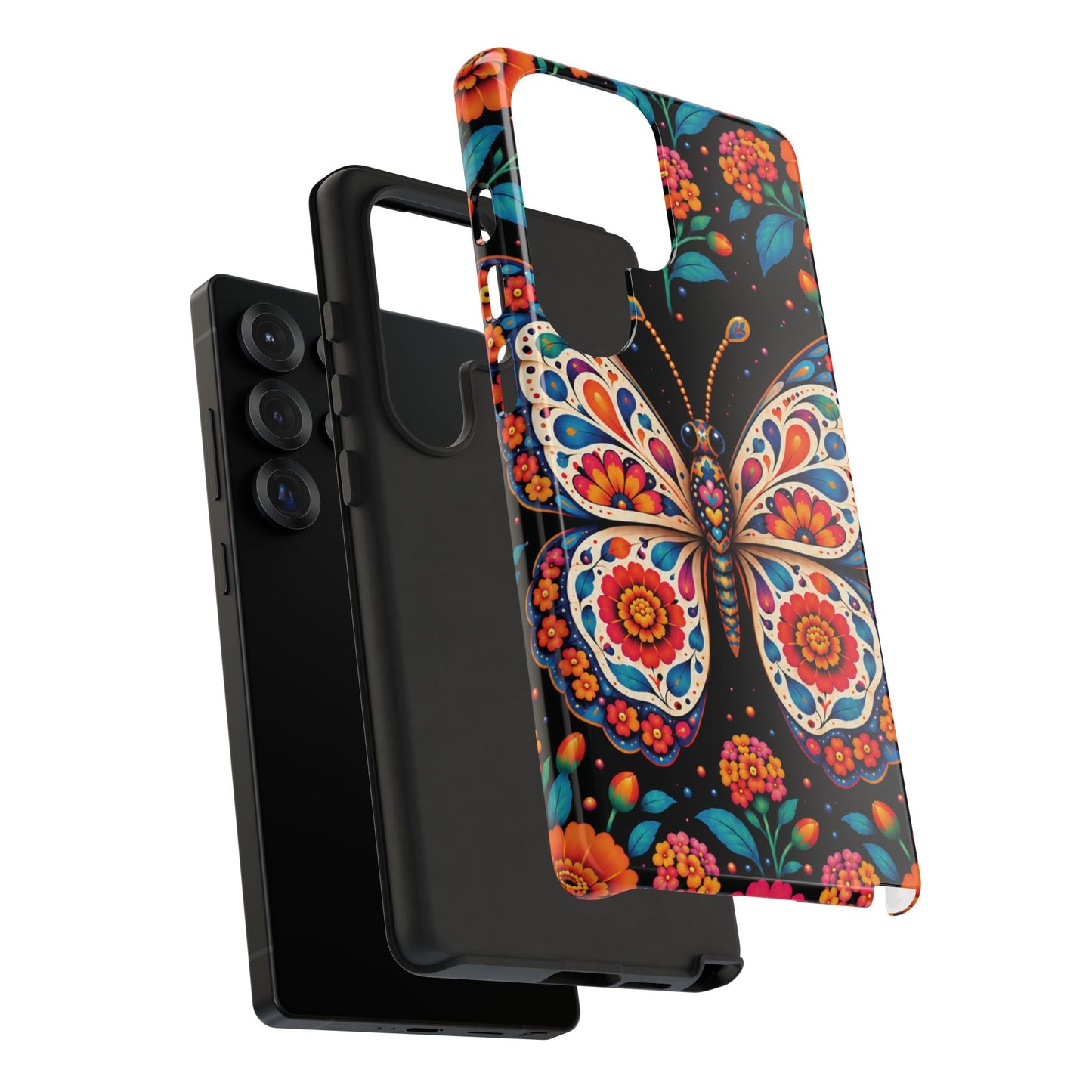 Vibrant Orange and Turquoise Calavera Butterfly Phone Case - Multicolor Phone Case