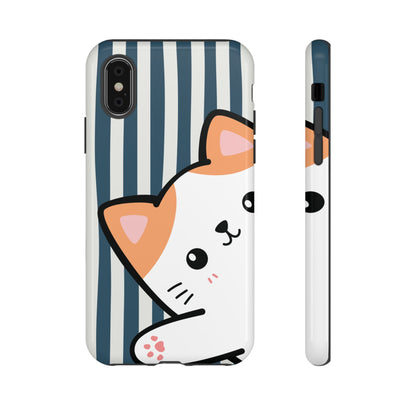Playful Peakaboo Cat with Blue Stripe Pattern Phone Case - Blue Phone Case - iPhone XS / Glossy