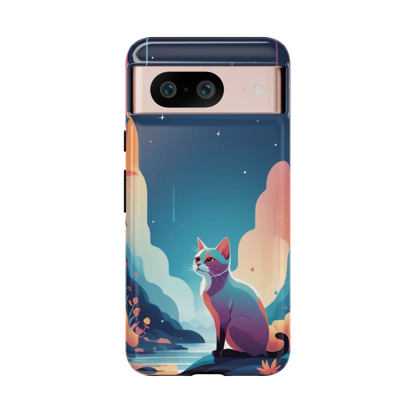 Google Pixel 8 / Glossy Phone Case - Stylised Cat Design Phone Case