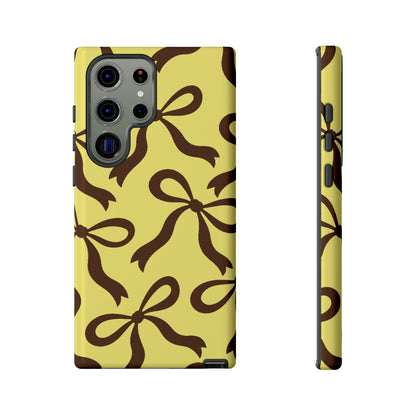 Bold Butter Yellow and Chocolate Brown Bow Pattern Phone Case - Yellow Phone Case - Samsung Galaxy S23 Ultra / Glossy