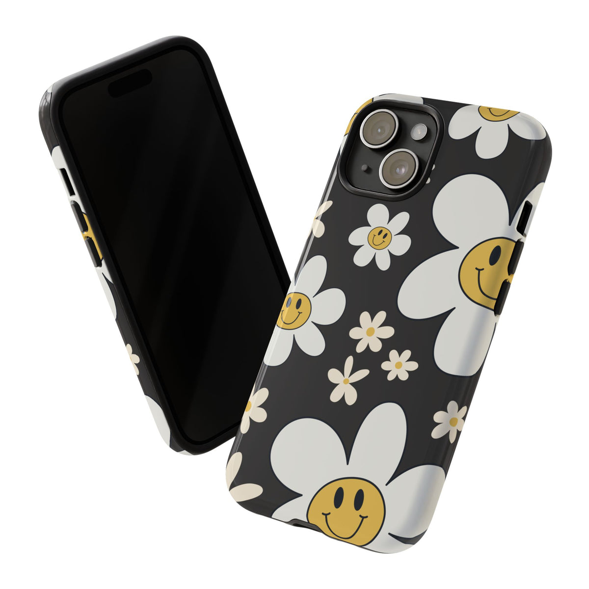 Fun Retro Daisy Pattern with Dark Grey Background Phone Case - Grey Phone Case