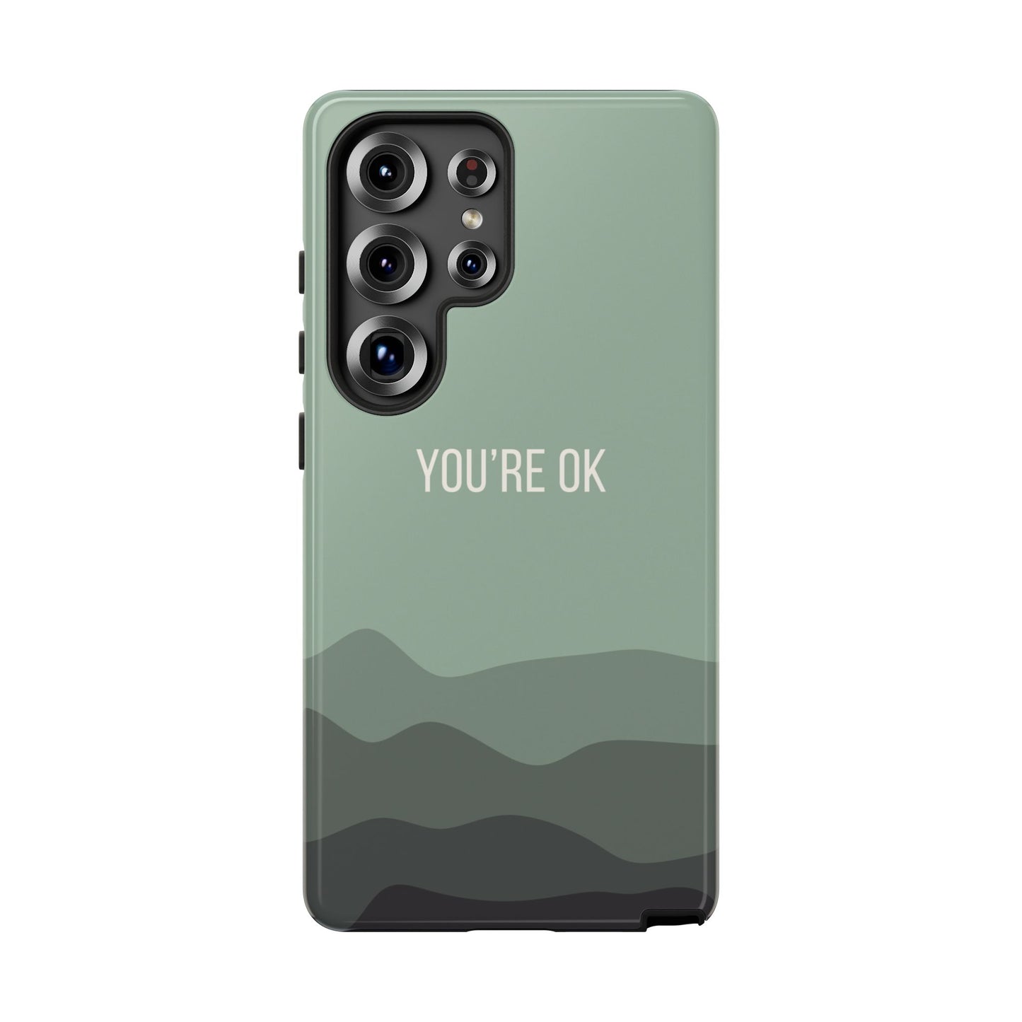 Samsung Galaxy S25 Ultra / Glossy Phone Case - Minimalist Green Waves ’You’re OK’ Statement Phone Case