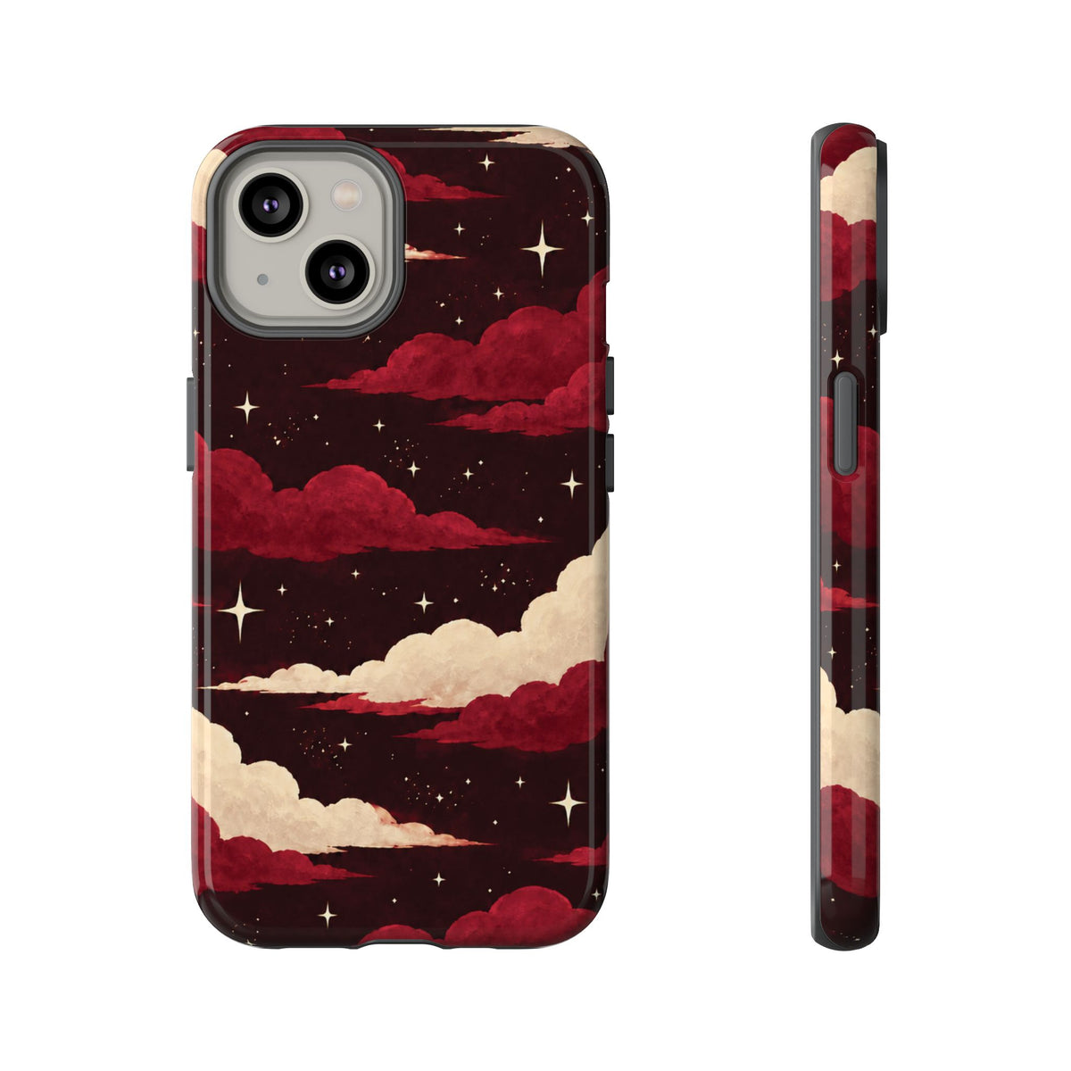 Illustrated Crimson Red Clouds & Stars Phone Case