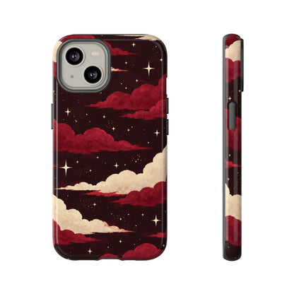 Illustrated Crimson Red Clouds & Stars Phone Case