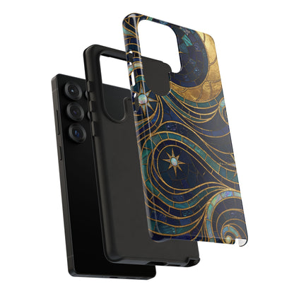 Elegant Navy & Gold Crescent Moon Mosaic Phone Case