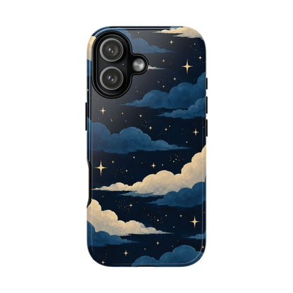Illustrated Navy Blue Clouds & Stars Phone Case