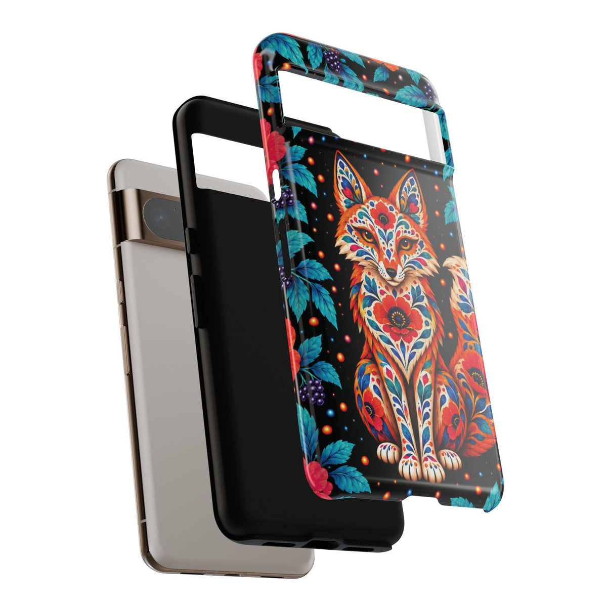 Vibrant Orange and Turquoise Calavera Fox Phone Case - Multicolor Phone Case