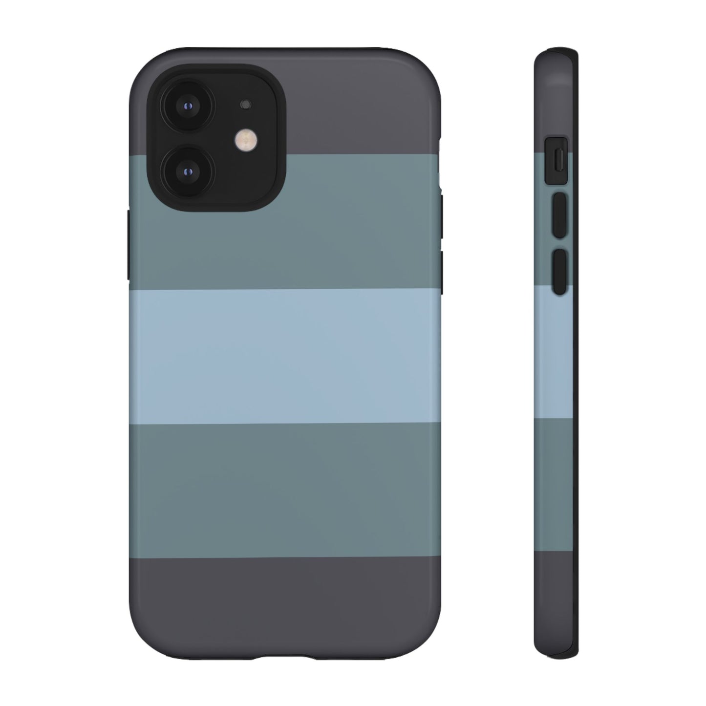 iPhone 12 / Glossy Phone Case - Shades of Blue Horizontal Stripe Pattern Phone Case