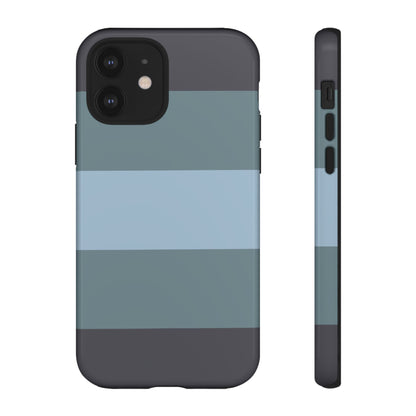 iPhone 12 / Glossy Phone Case - Shades of Blue Horizontal Stripe Pattern Phone Case